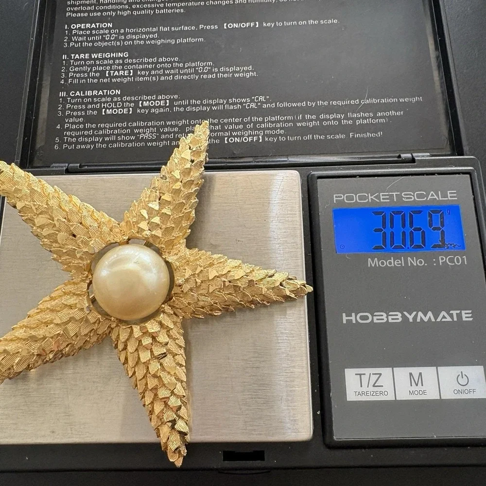 Vintage Capri Brooch Starfish Faux Pearl Goldtone Sea Star Beach Nautical Cruise